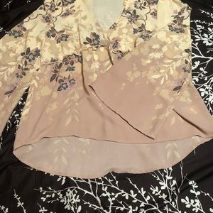 Pink and beige floral print blouse